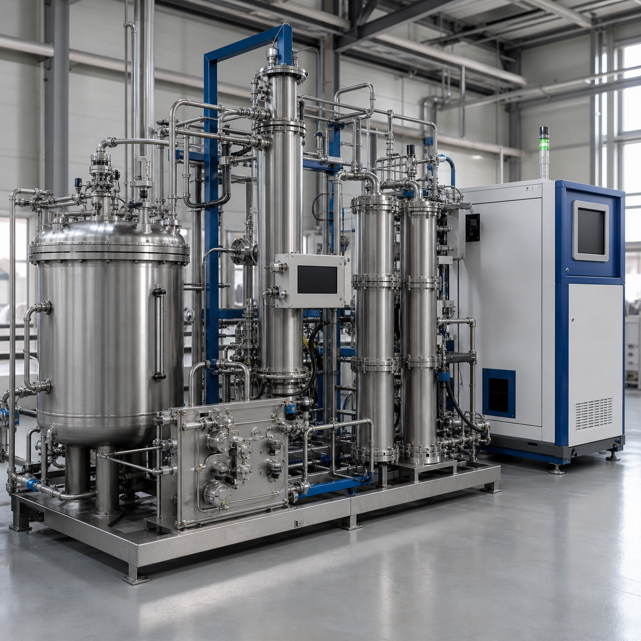 Closed formic acid feed module connected to an industrial hydrogen fuel cell pilot system