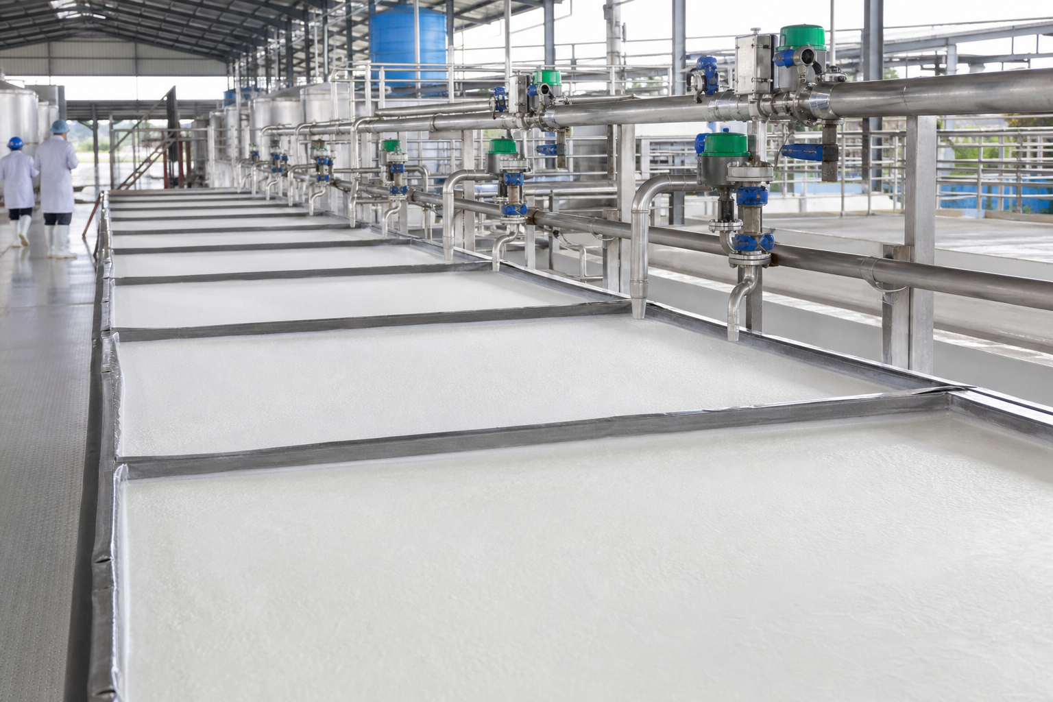 Natural rubber latex coagulation trays with closed formic acid dosing lines
