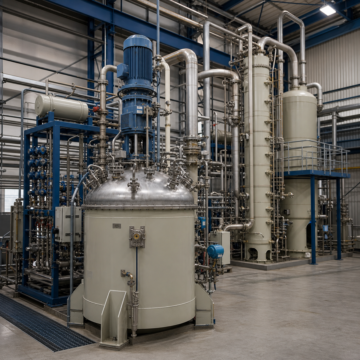 Closed chemical reactor and distillation system for monochloroacetic acid manufacturing from glacial acetic acid