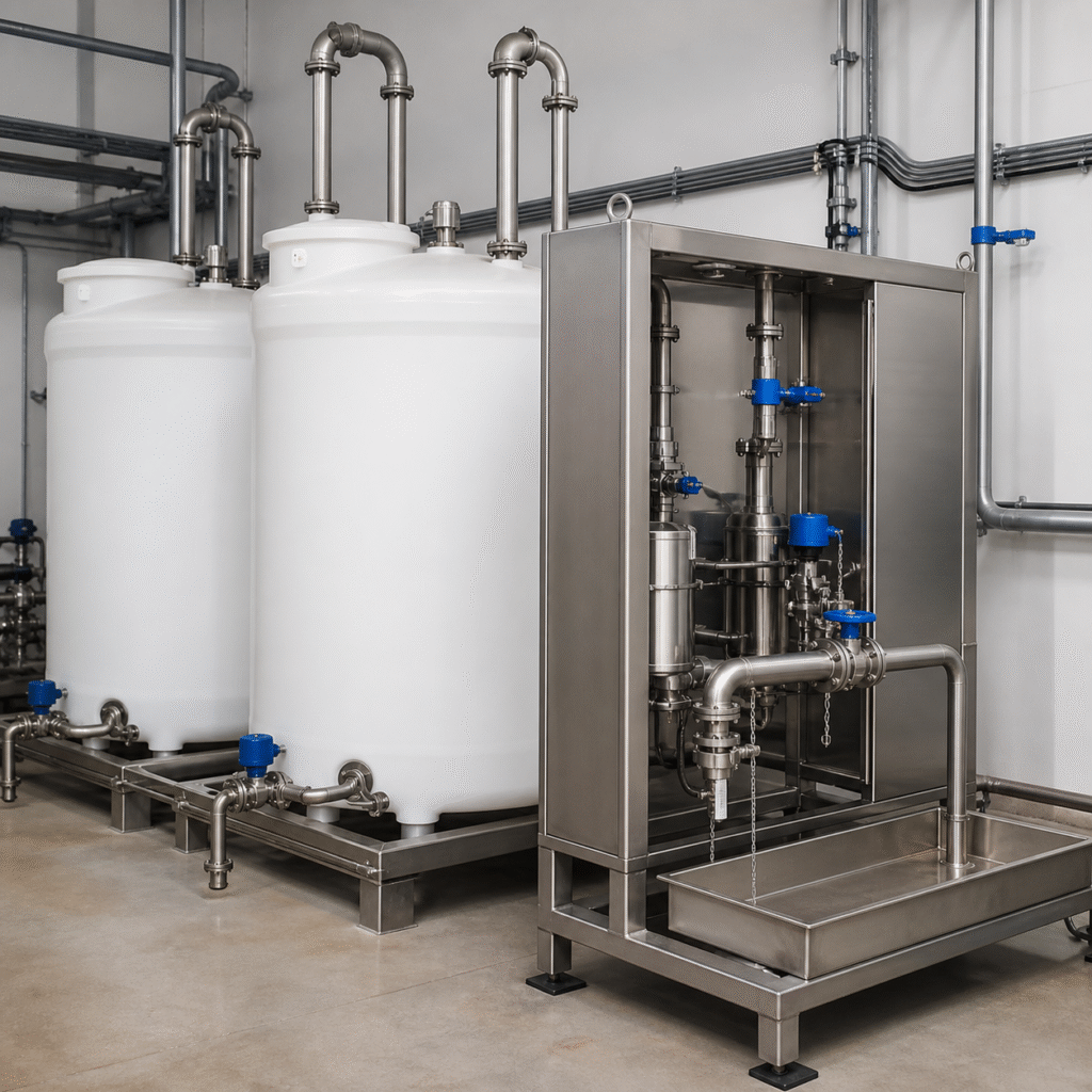 Sealed hydrogen peroxide storage and dosing system with laboratory sampling station