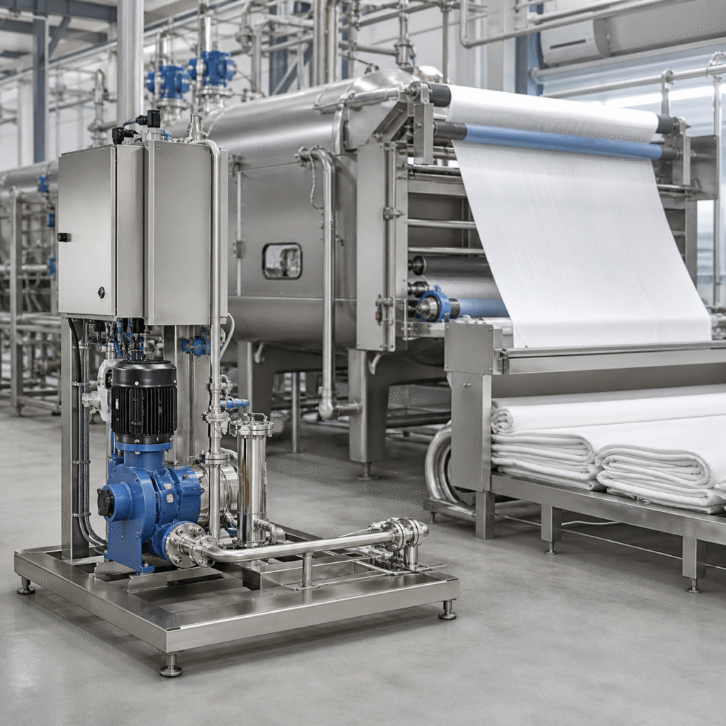 Hydrogen peroxide dosing station connected to enclosed textile bleaching vessels and fabric line