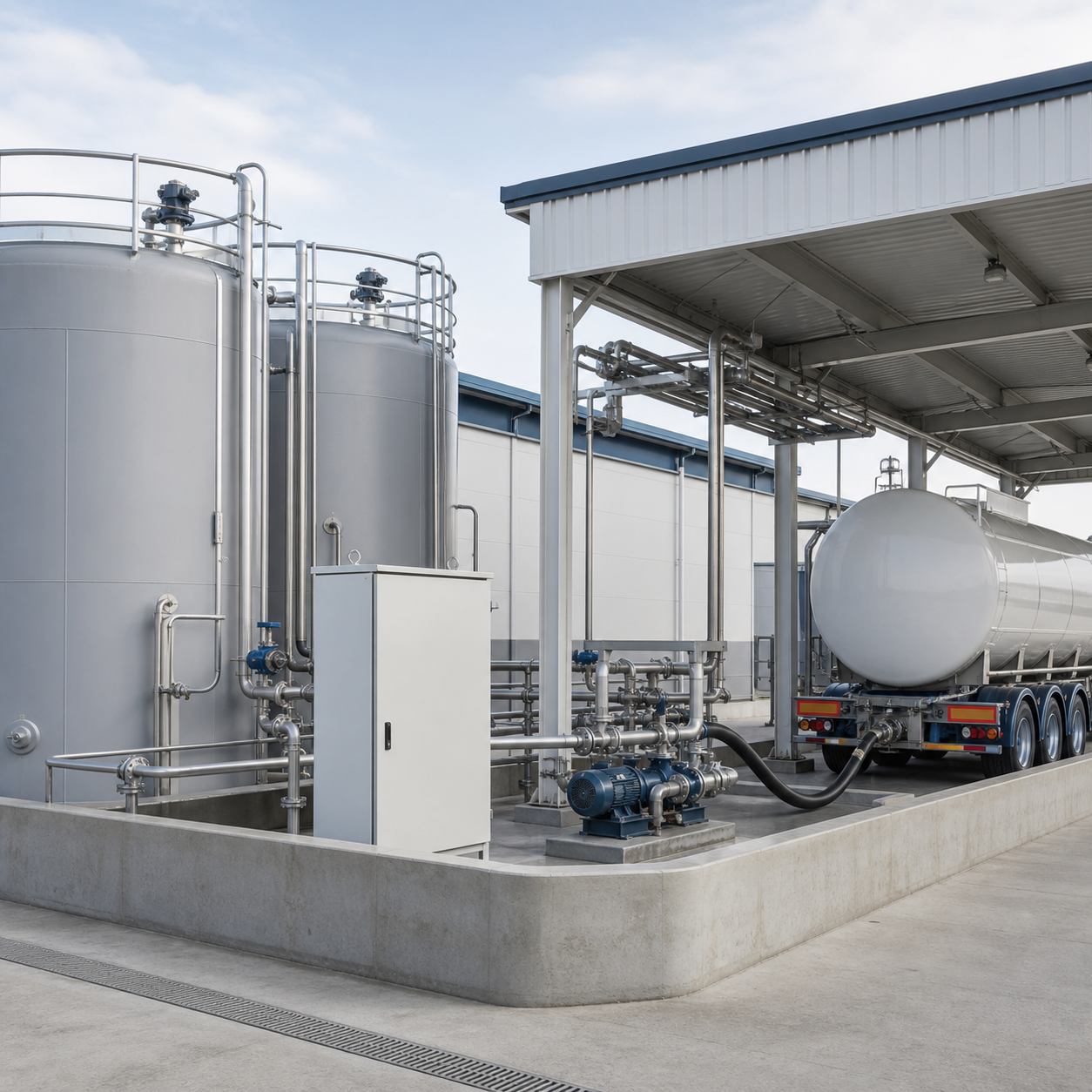 Sealed nitric acid storage and loading system prepared for industrial bulk supply