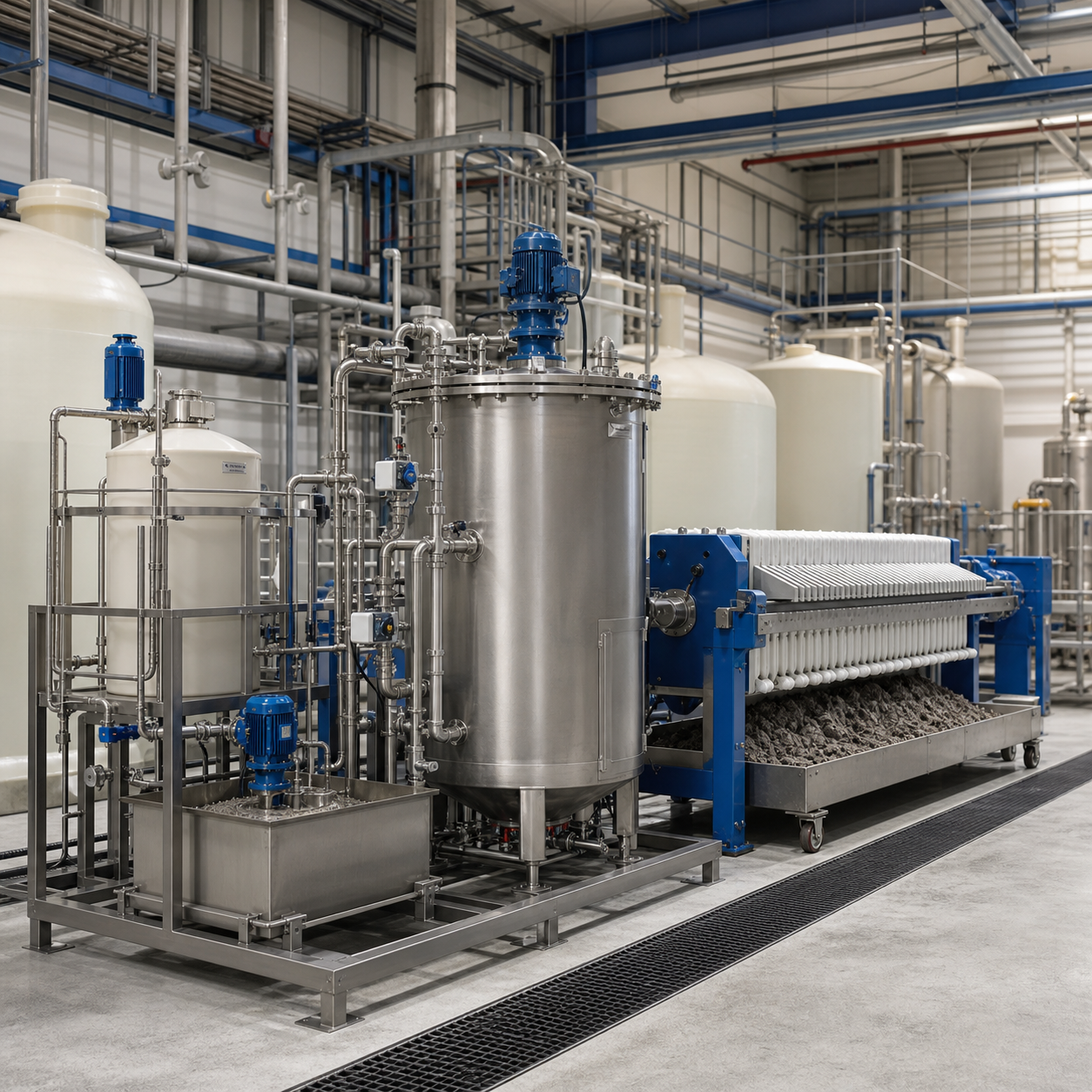 Closed oxalic acid dosing and metal precipitate filtration system at an industrial wastewater plant