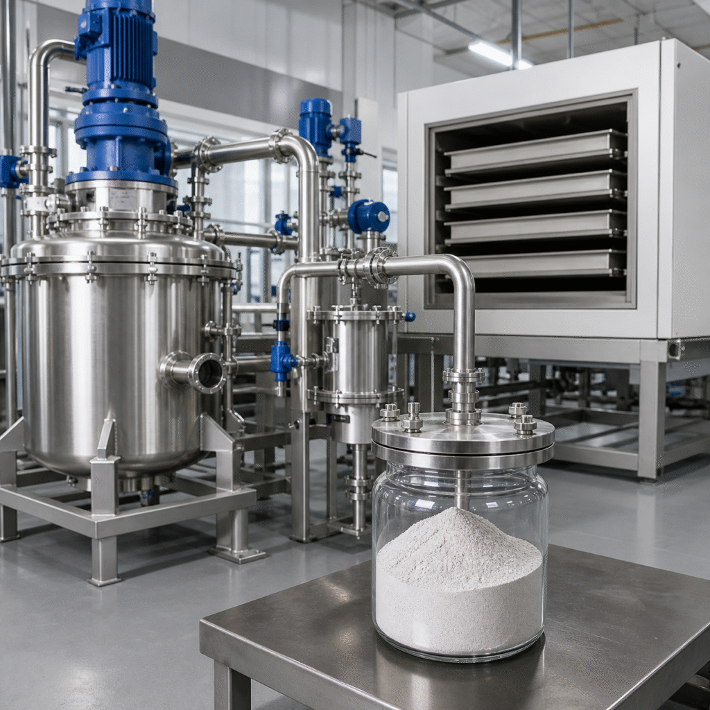 Closed oxalic acid precipitation filtration and calcination line producing ceramic oxide precursor powder