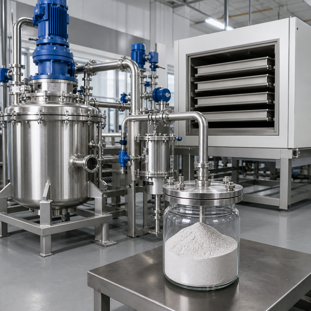 Closed oxalic acid precipitation filtration and calcination line producing ceramic oxide precursor powder