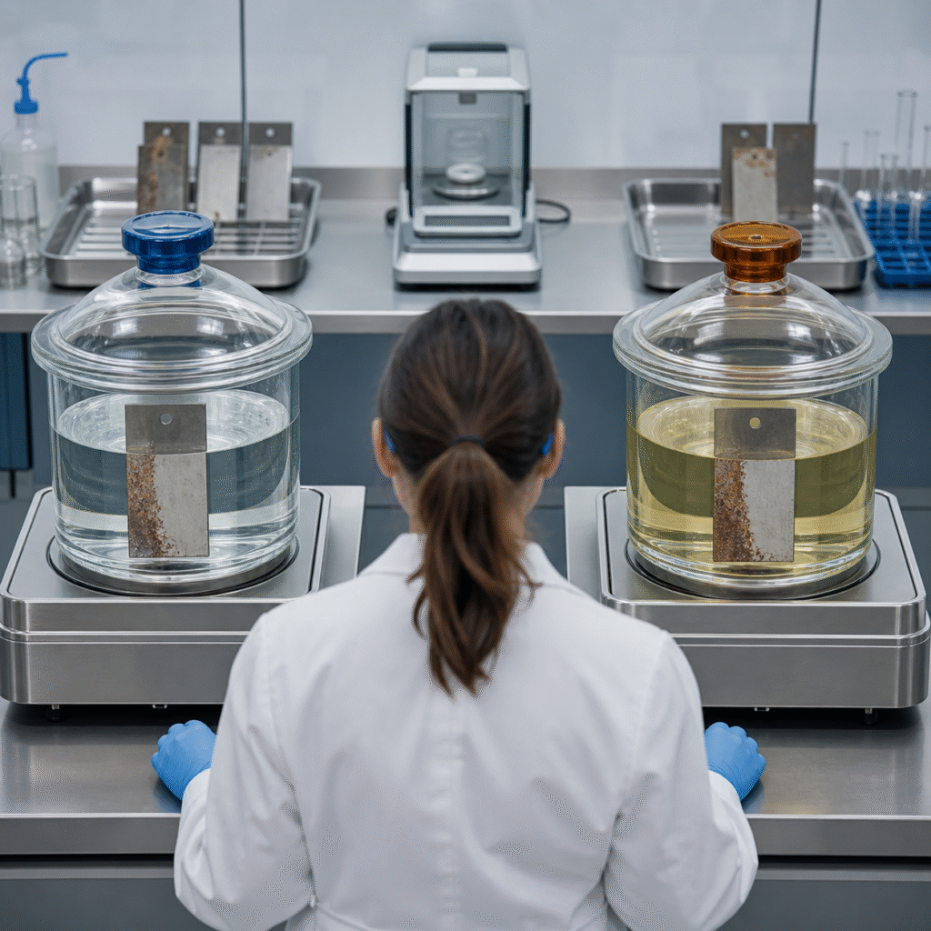 Industrial laboratory comparison of oxalic acid and citric acid cleaning baths with metal test coupons