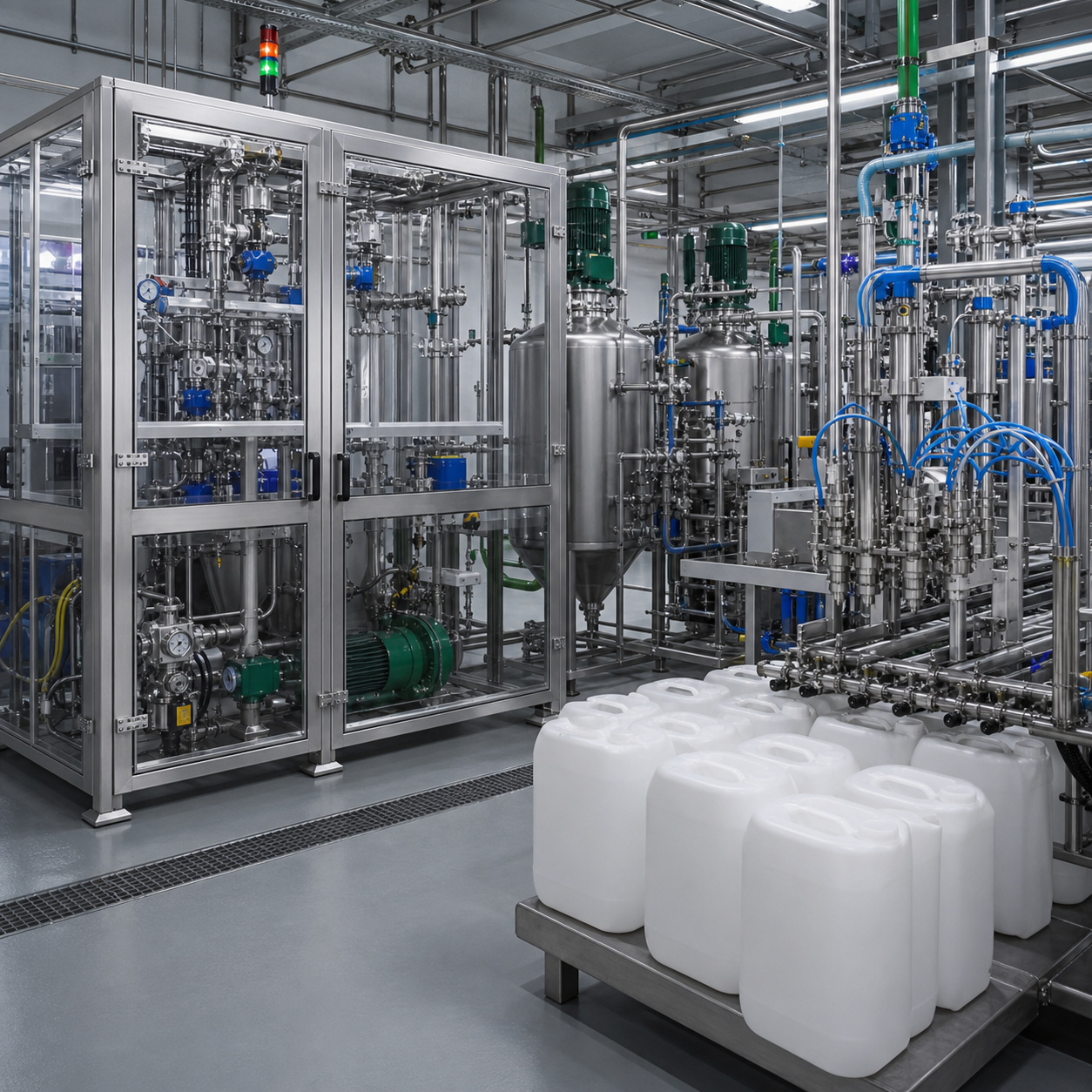 Phosphorous acid dosing and formulation line with closed mixing tanks for agricultural phosphite products