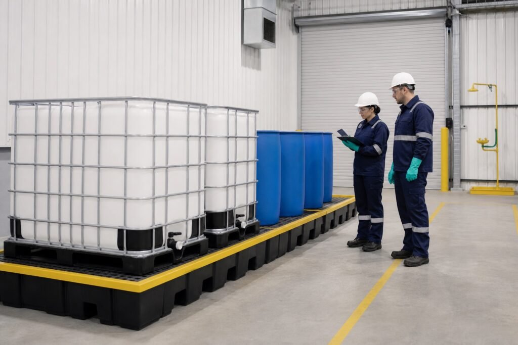 Safe phosphorous acid storage with IBC containment and trained workers