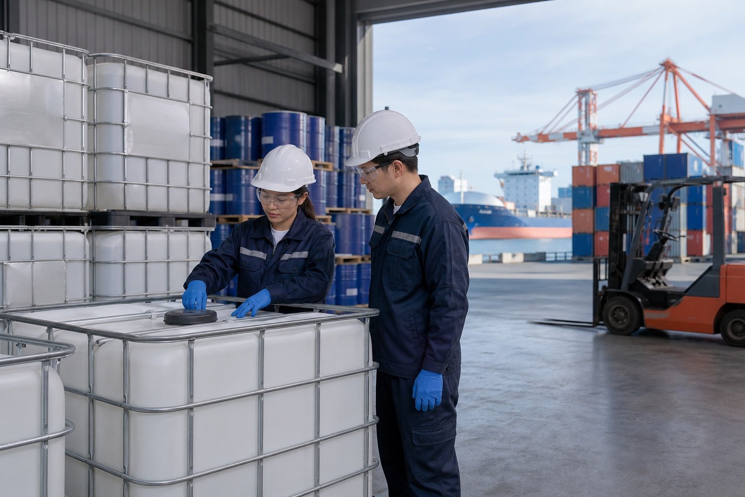 Phosphorous acid supplier quality inspection and export logistics at a port