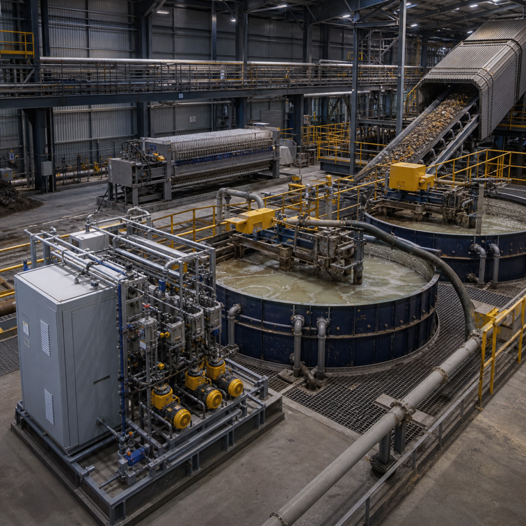 Closed sulfuric acid dosing station feeding mineral leach reactors in a hydrometallurgical plant