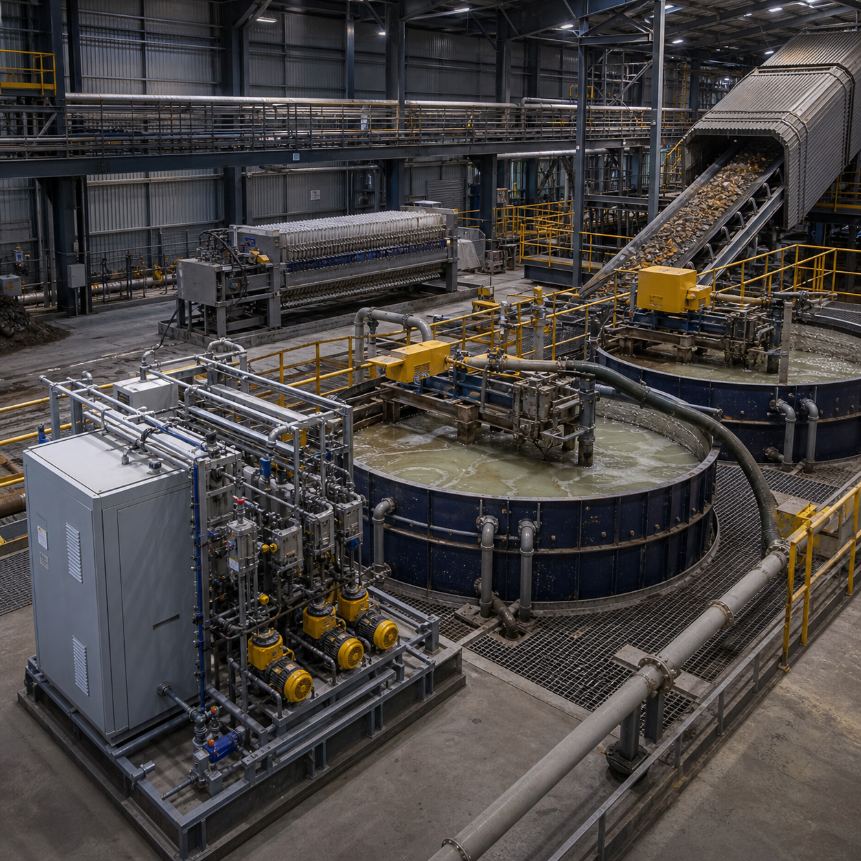 Closed sulfuric acid dosing station feeding mineral leach reactors in a hydrometallurgical plant