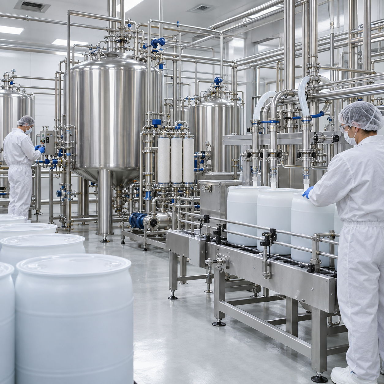 Sanitary stainless steel filling line for documented food-grade formic acid supply