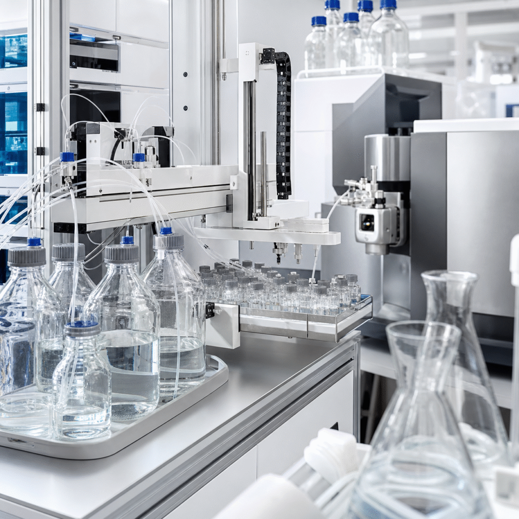 Automated LC-MS laboratory preparing a clean formic acid mobile phase