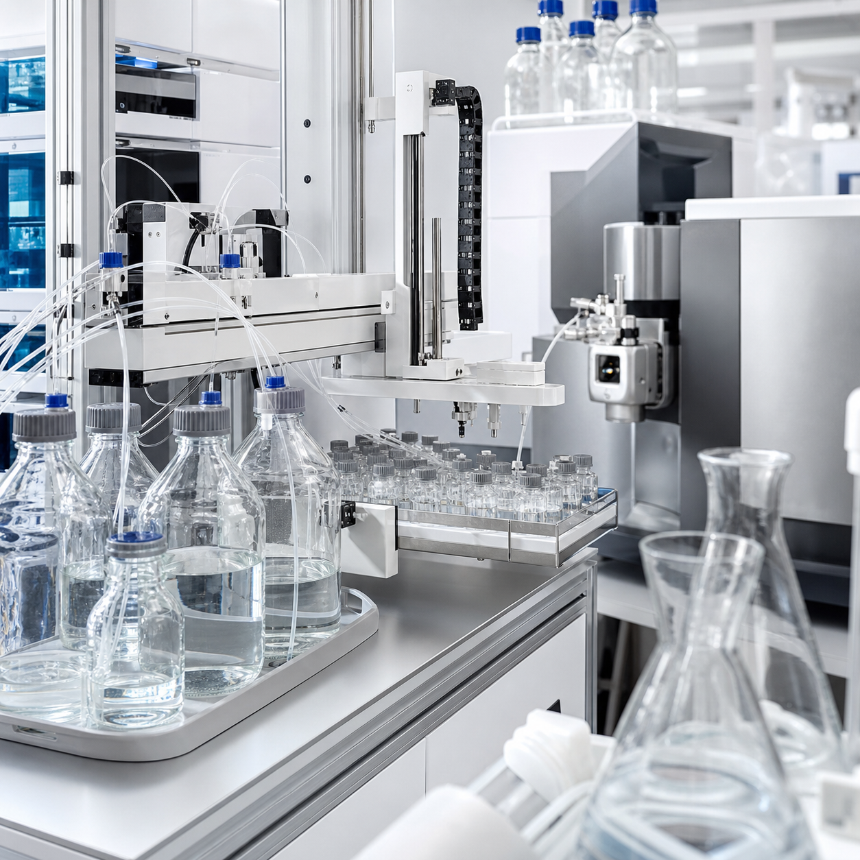 Automated LC-MS laboratory preparing a clean formic acid mobile phase