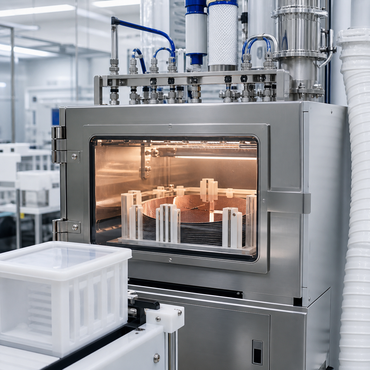 Formic acid vapor processing chamber preparing copper semiconductor wafers