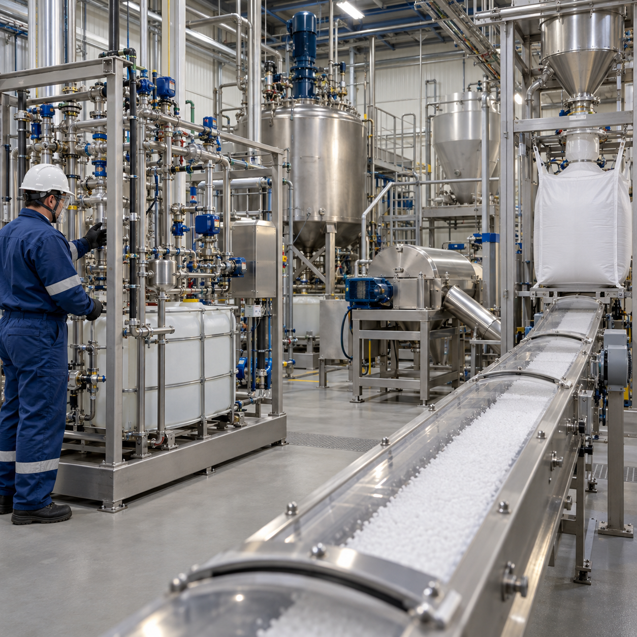 Industrial sodium formate deicer production line with closed formic acid feed and crystallization equipment