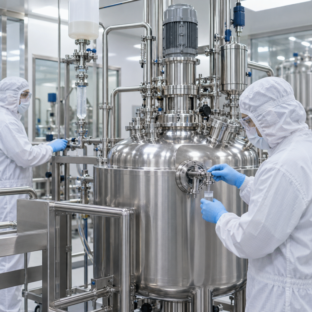 Closed high-purity hydrochloric acid dosing system at a GMP pharmaceutical manufacturing reactor