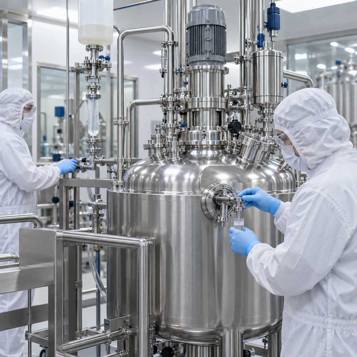 Closed high-purity hydrochloric acid dosing system at a GMP pharmaceutical manufacturing reactor