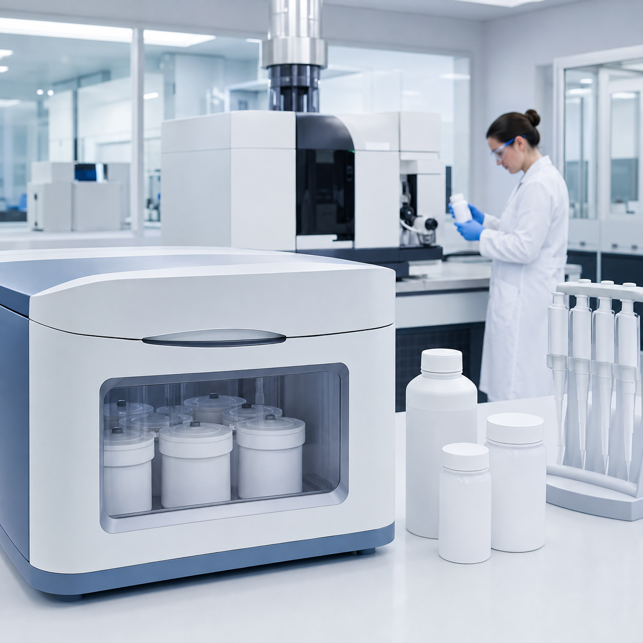 Ultraclean laboratory preparing samples with high-purity nitric acid beside an ICP-MS instrument
