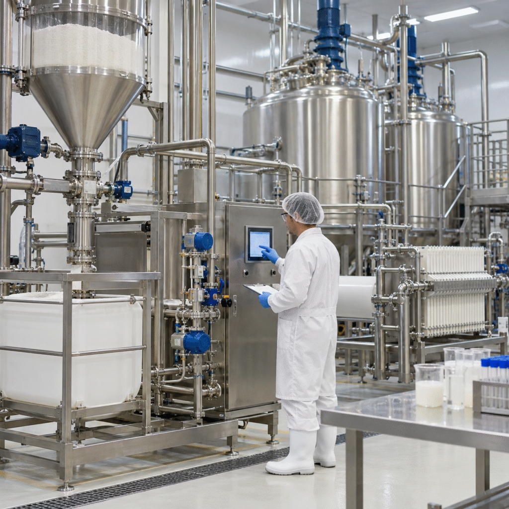 Food processing line dosing hydrochloric acid for controlled acid-thinned starch production