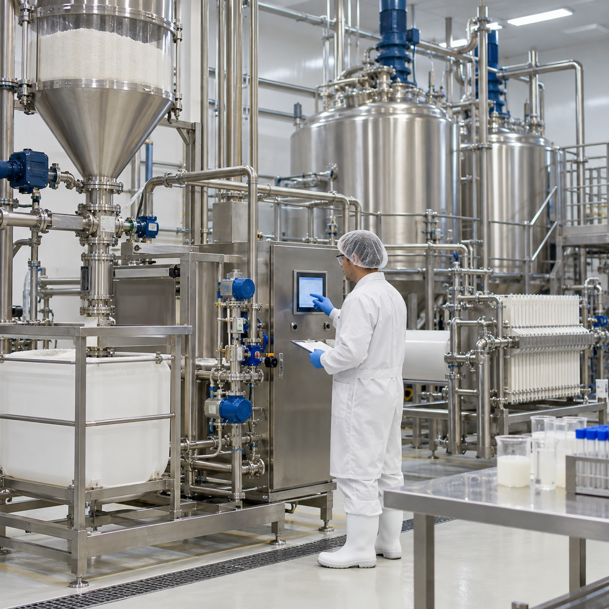 Food processing line dosing hydrochloric acid for controlled acid-thinned starch production