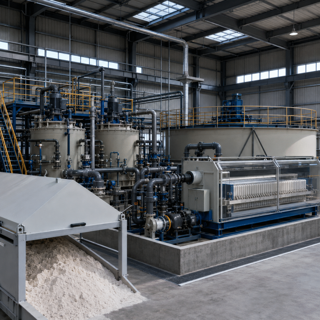 Closed hydrochloric acid leaching and filtration circuit at a rare earth processing plant