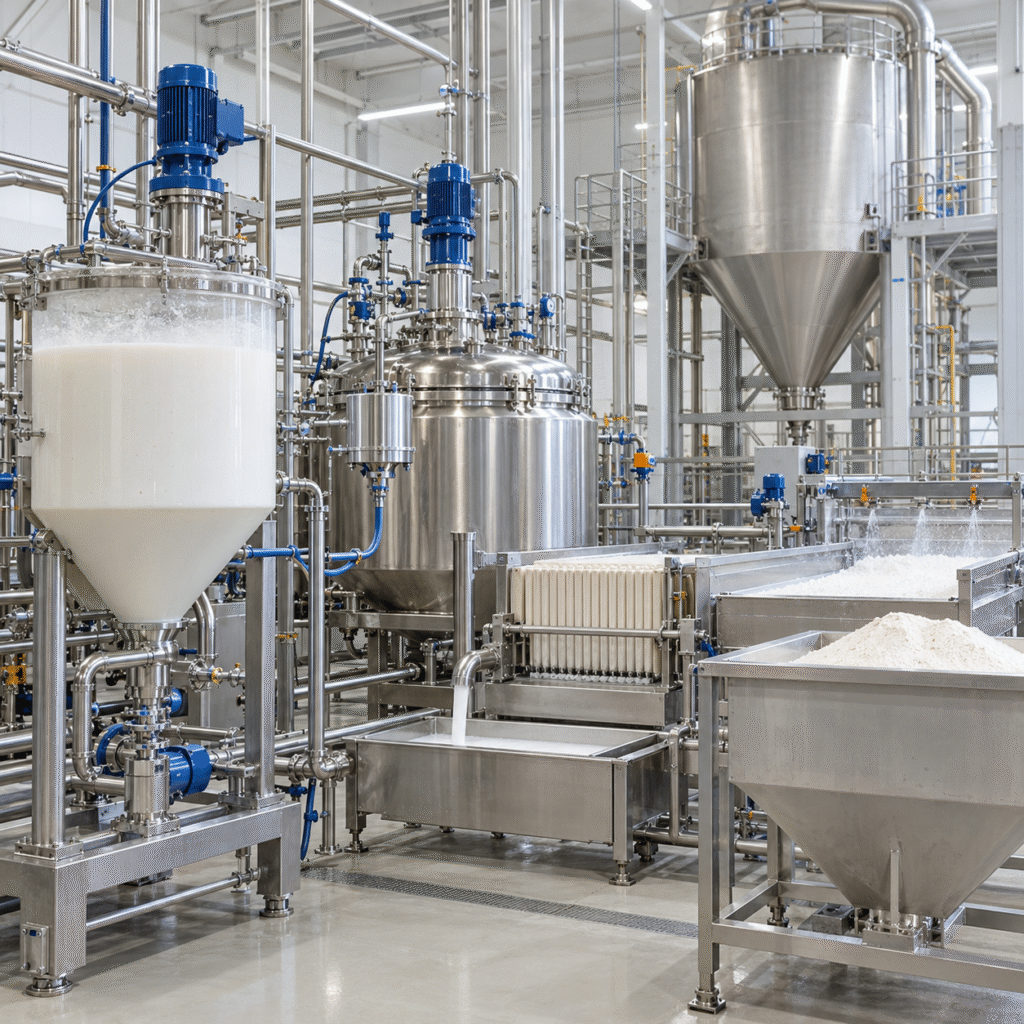 Oxidized starch production pilot with hydrogen peroxide dosing filtration washing and drying