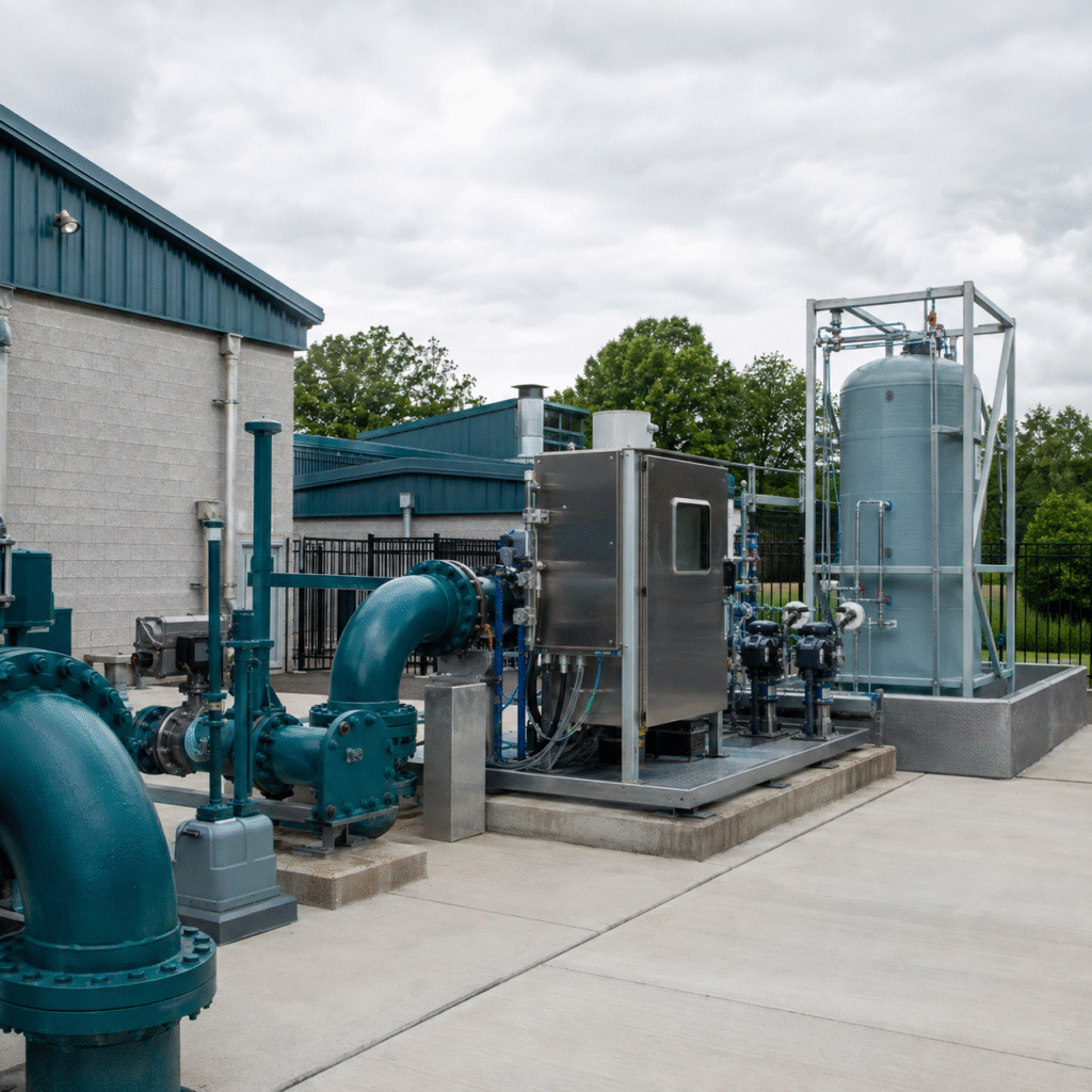 Closed hydrogen peroxide dosing station controlling sulfide in a municipal wastewater force main