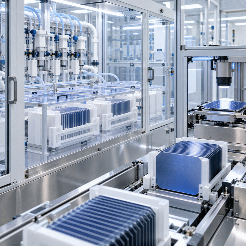 Solar silicon wafer texturing wet bench with hydrogen peroxide dosing rinsing and inspection