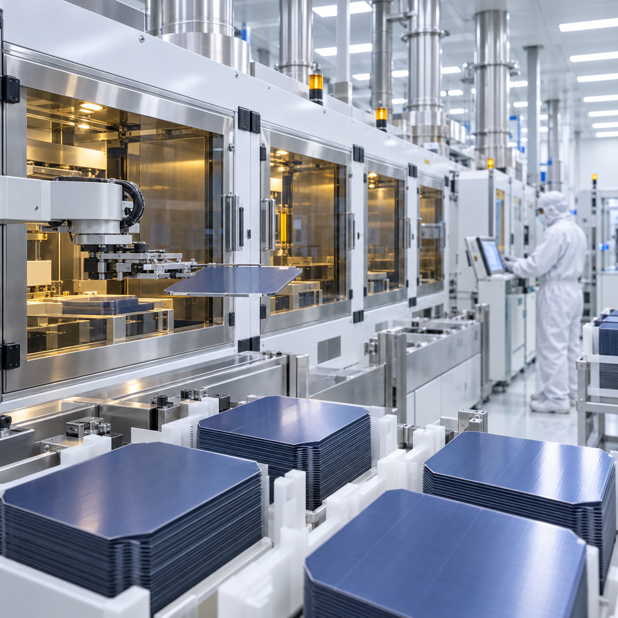 Automated photovoltaic silicon wafer texturing line using controlled nitric acid supply