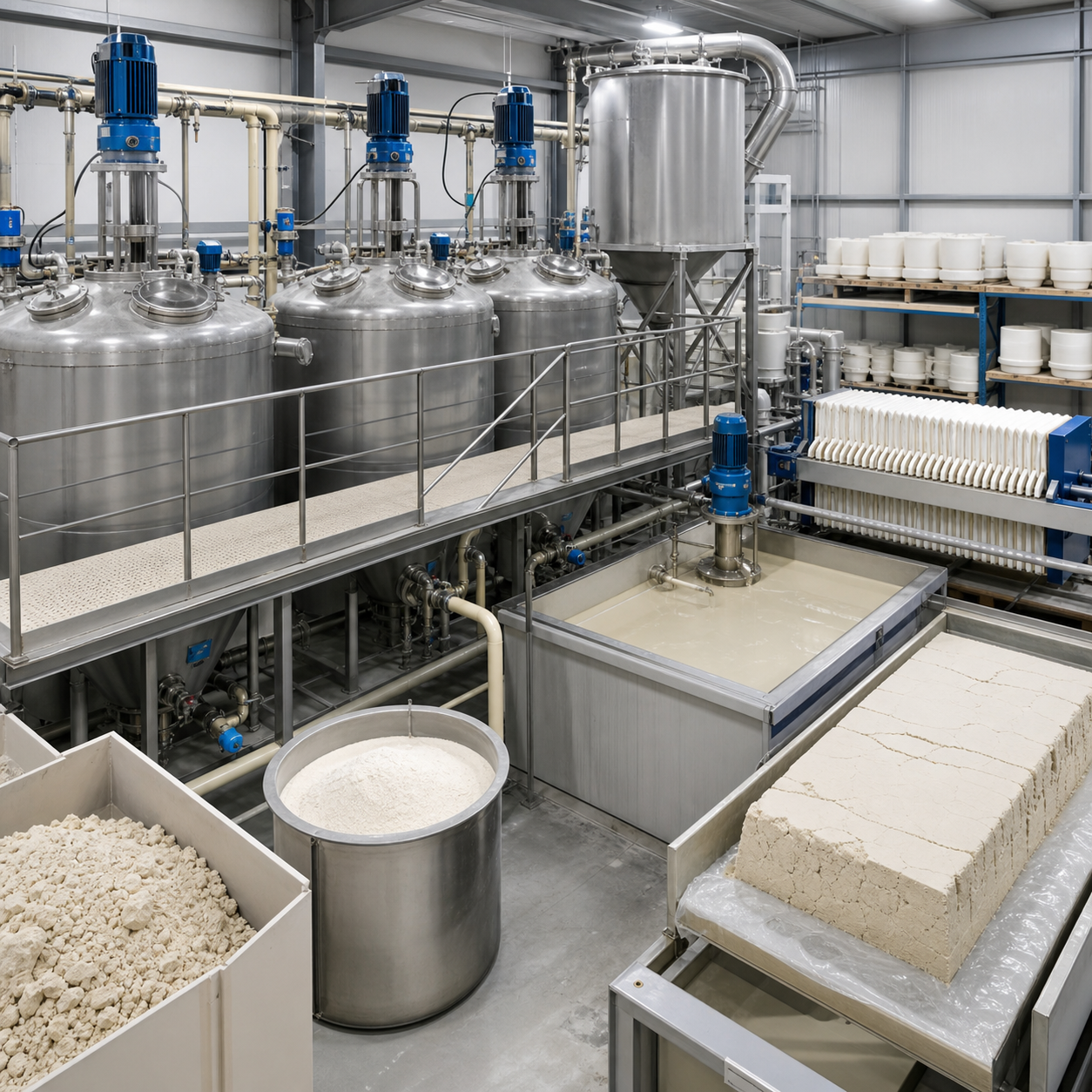Oxalic acid leaching and filter press line whitening ceramic clay slurry