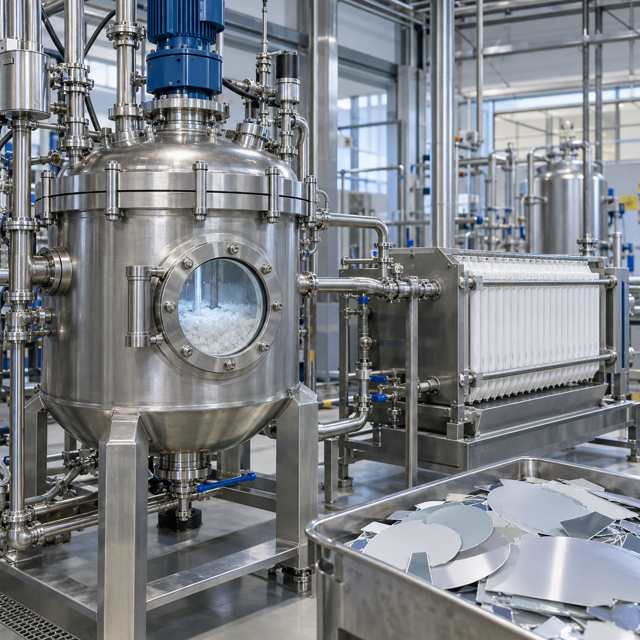 Closed hydrometallurgical reactor and filter used for indium recovery from ITO manufacturing scrap