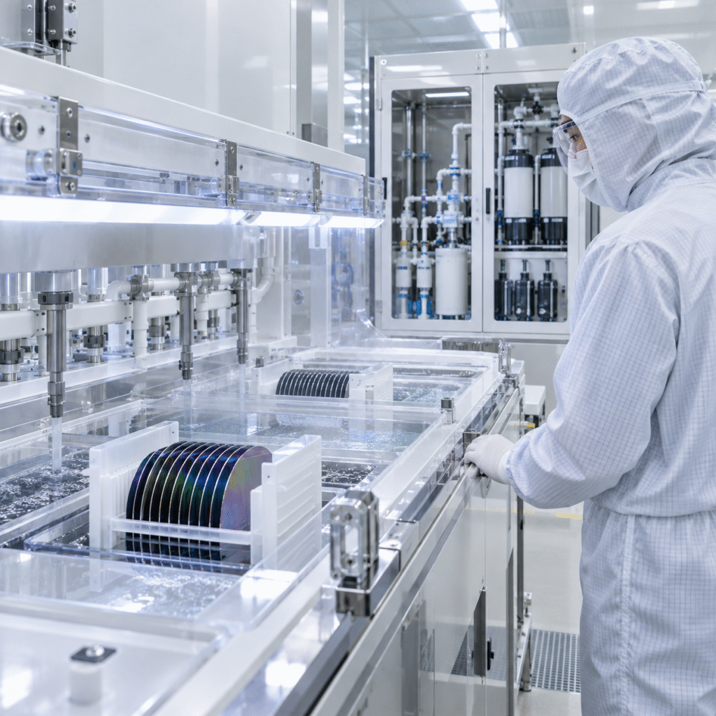 Semiconductor wafer wet bench with high-purity chemical delivery equipment