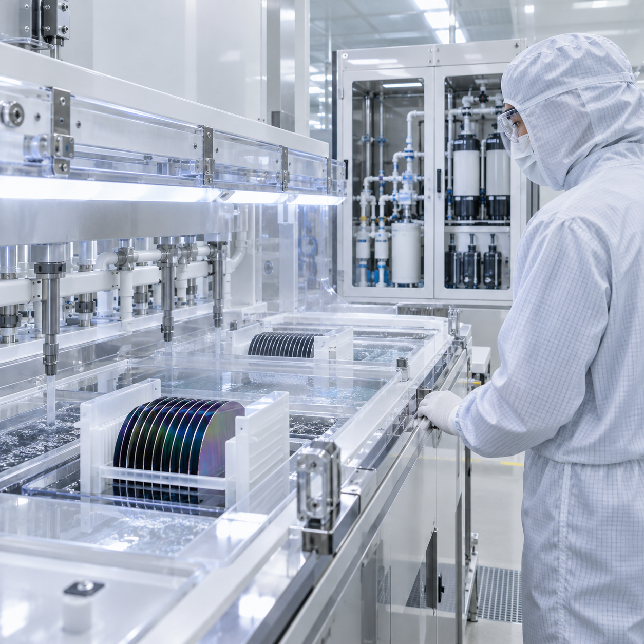 Semiconductor wafer wet bench with high-purity chemical delivery equipment