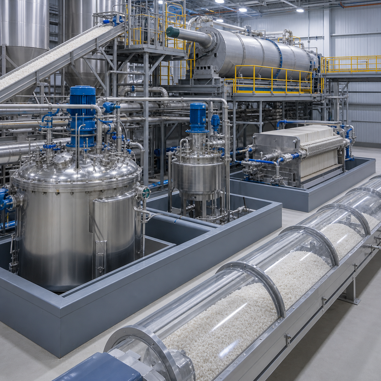 Closed oxalic acid leaching and washing line purifying industrial silica sand