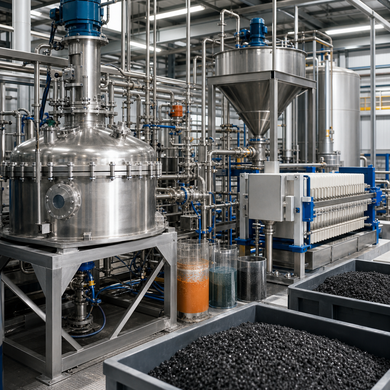 Closed oxalic acid leaching and filtration plant recovering vanadium from spent catalyst