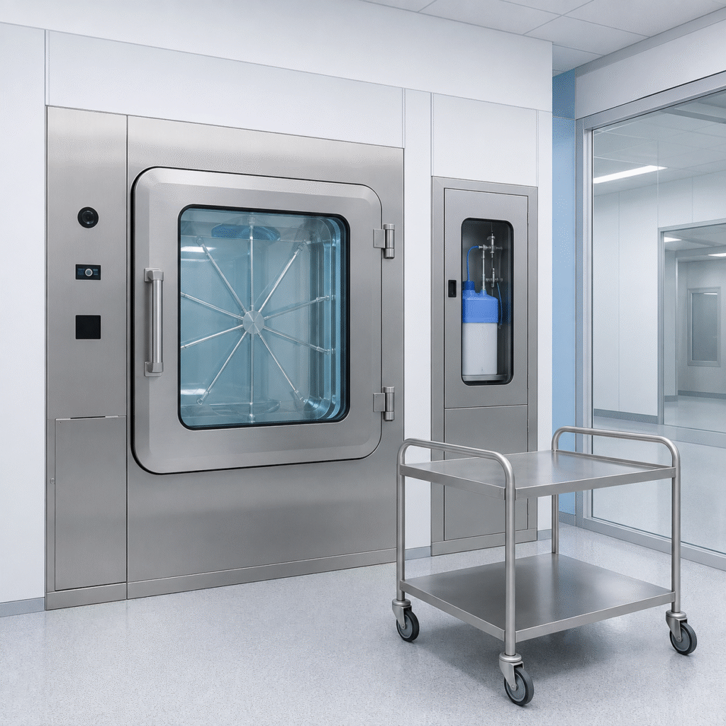 Sealed vaporized hydrogen peroxide sterilization chamber in a medical device facility