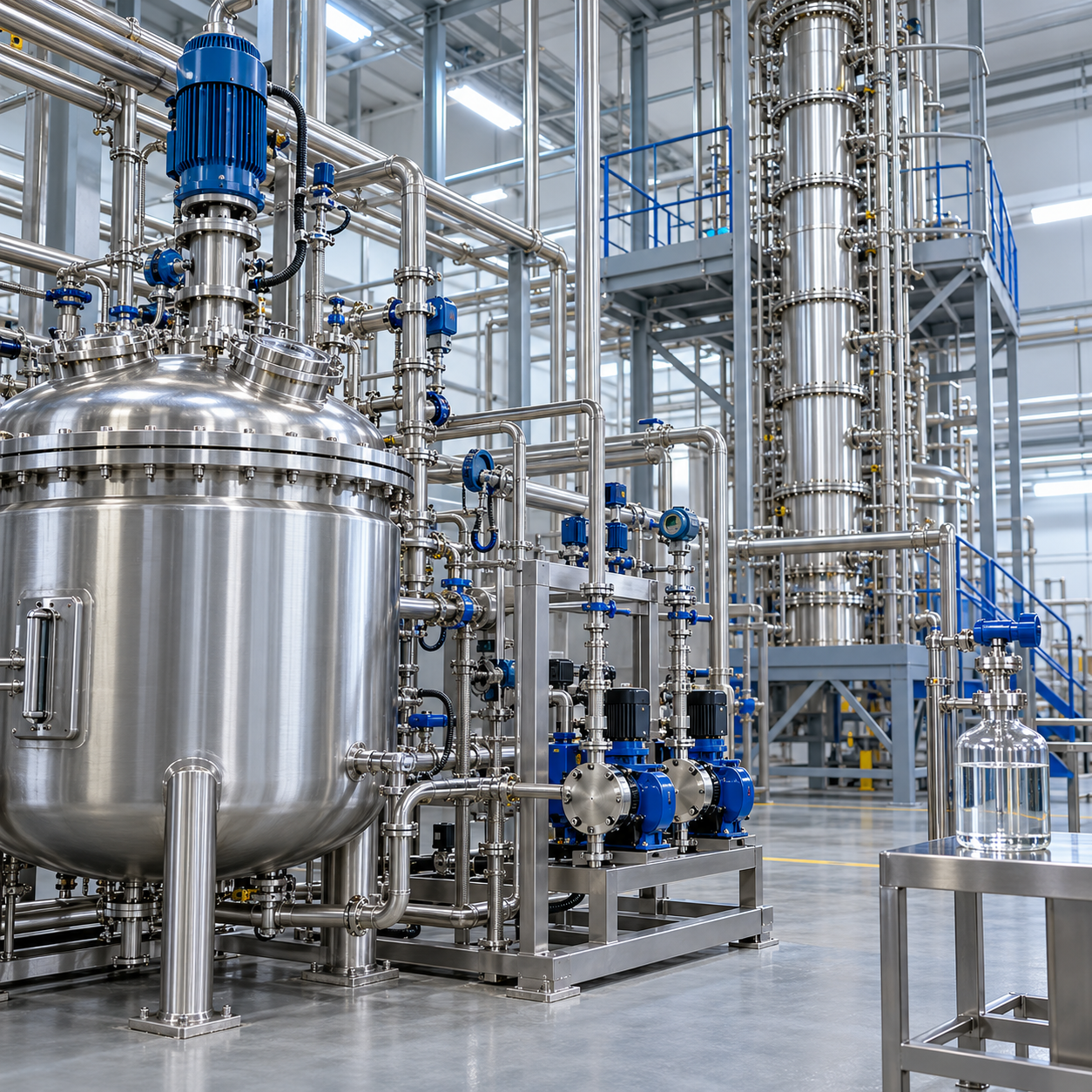 Closed reactor and distillation system for formic acid feedstock in dimethylformamide manufacturing