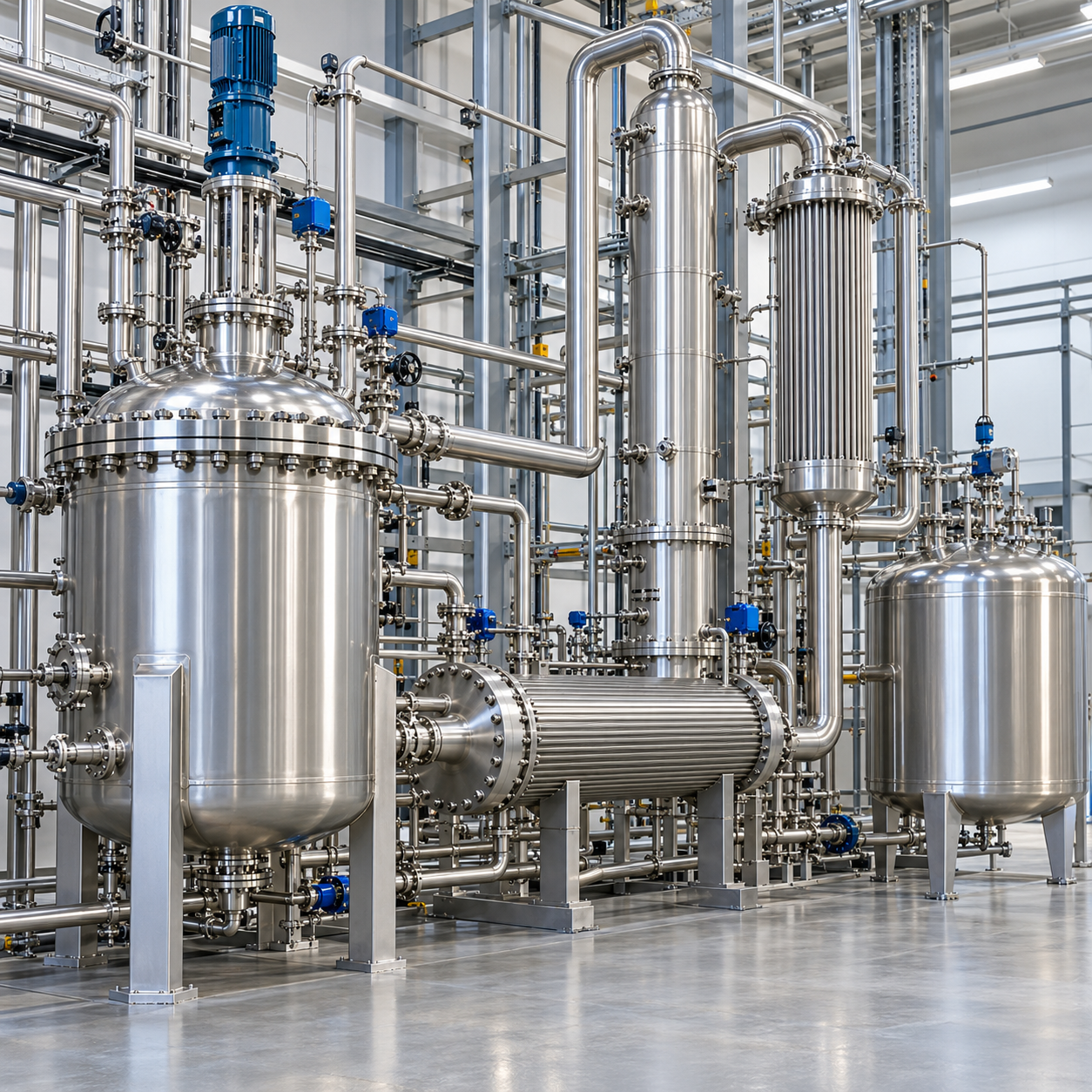 Closed continuous formic acid and ammonia processing train for formamide production