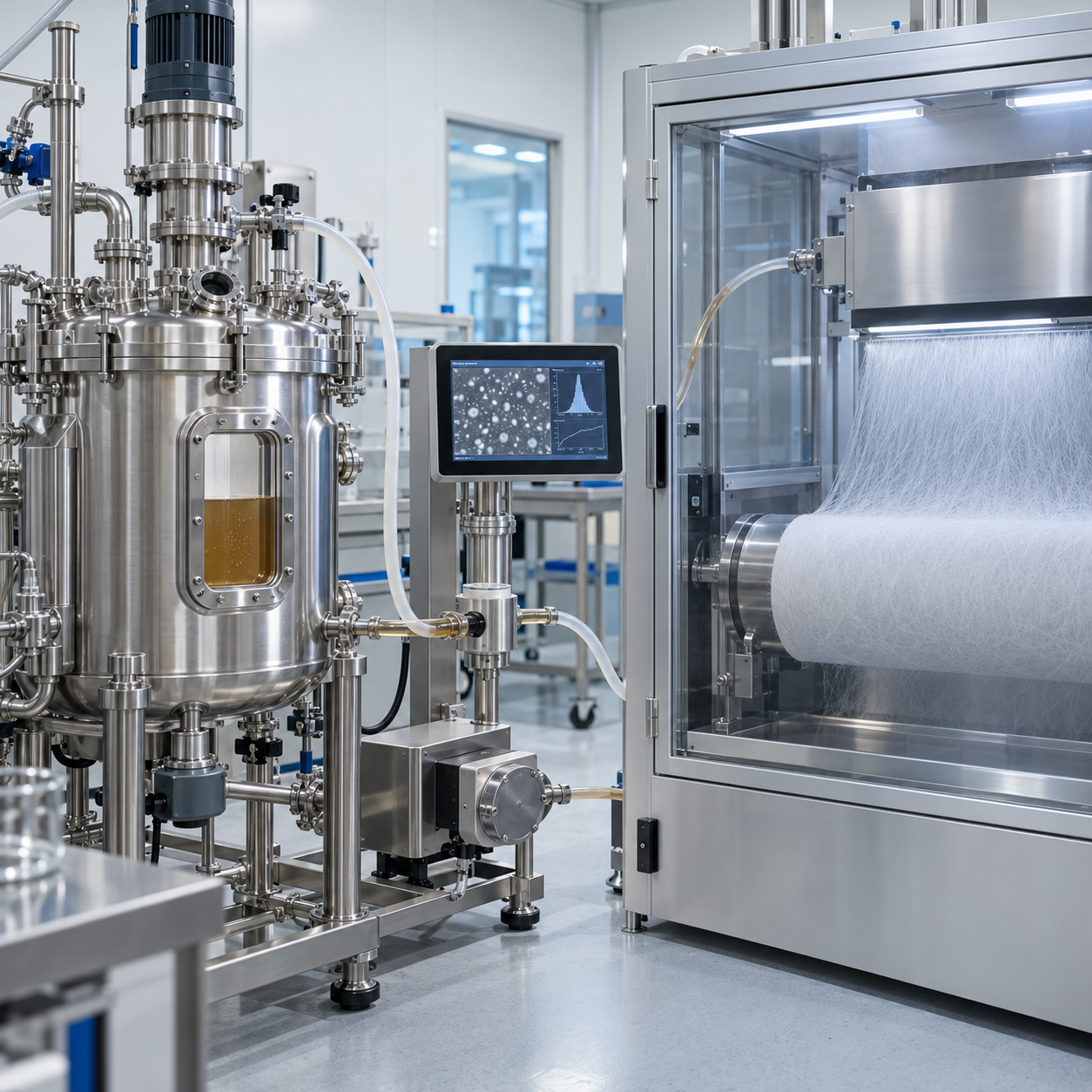 Closed silver nanoparticle reactor and enclosed gelatin nanofiber electrospinning line using formic acid