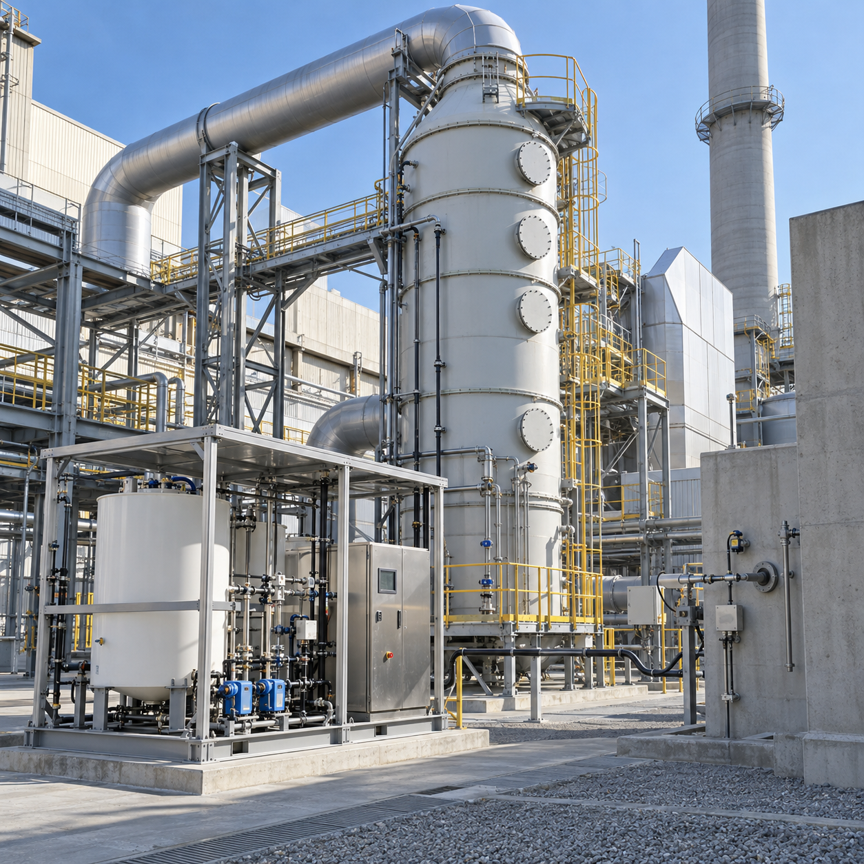 Wet flue gas desulfurization scrubber and controlled formic acid reagent dosing skid