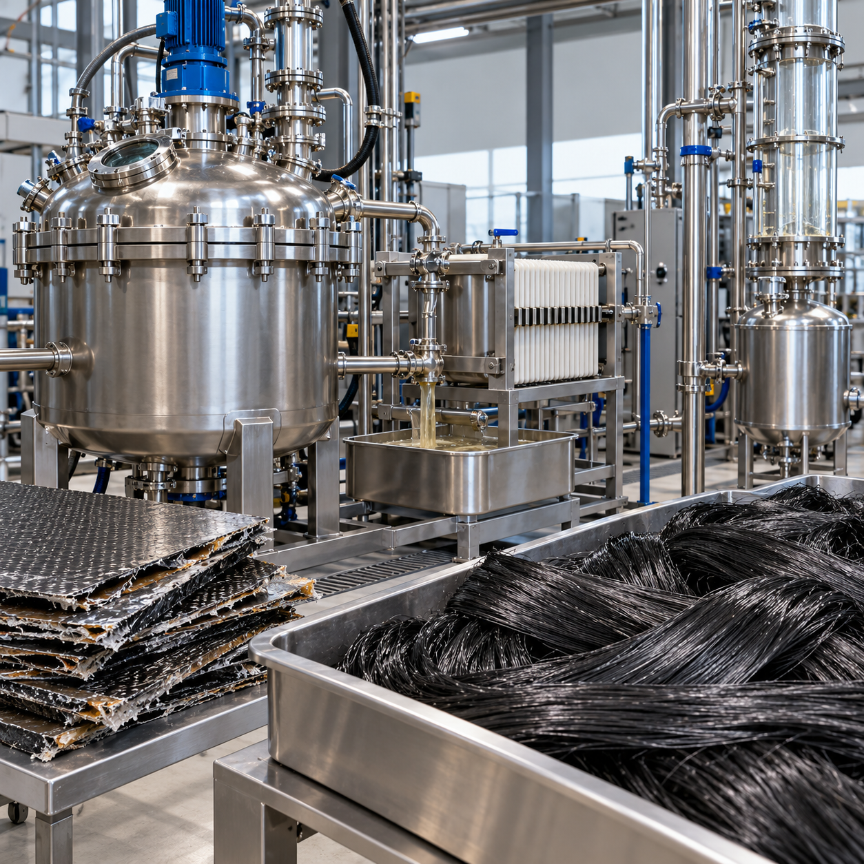 Closed CFRP recycling pilot using glacial acetic acid solvolysis with recovered carbon fiber bundles