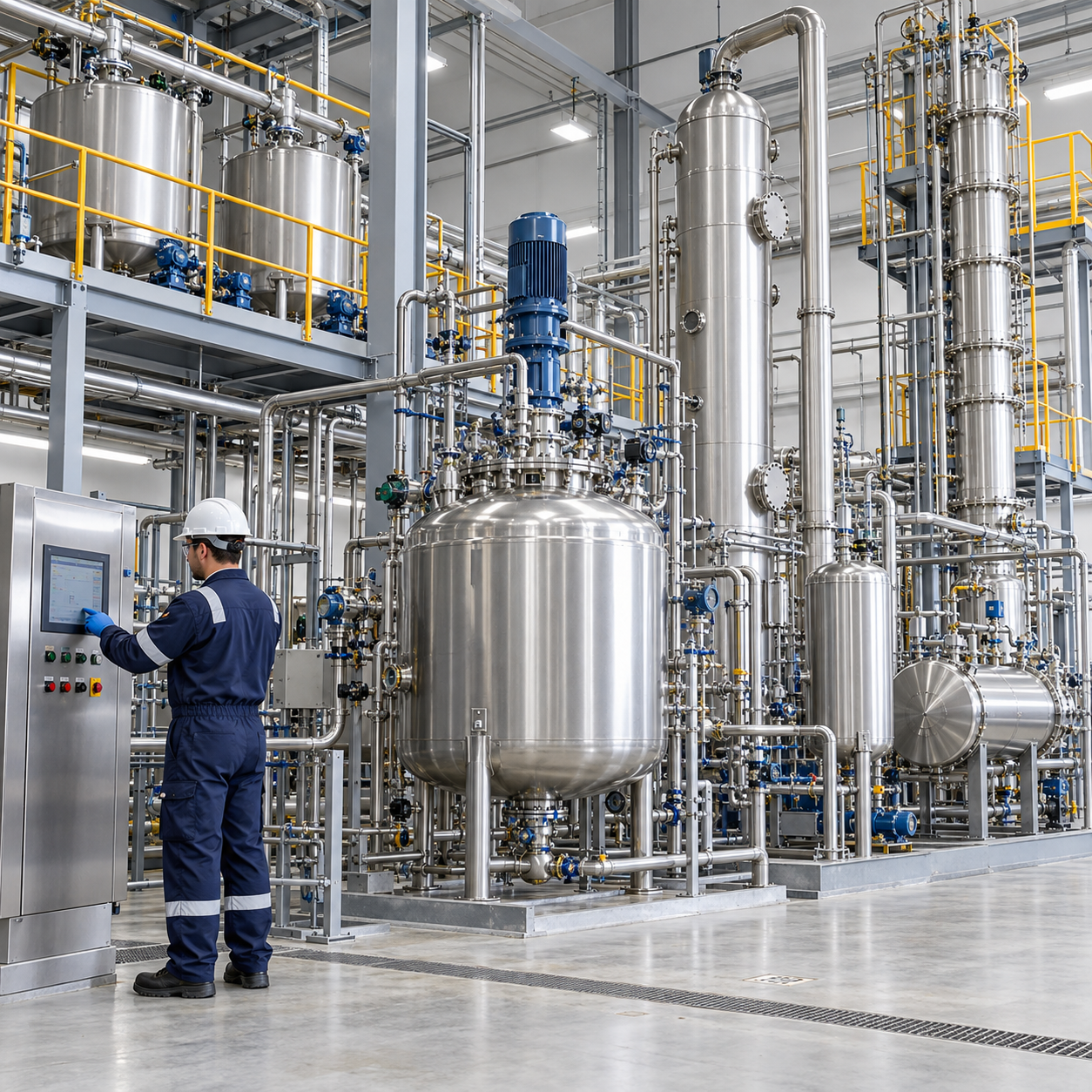 Dimethylacetamide production line with glacial acetic acid feed reactor scrubber and distillation columns
