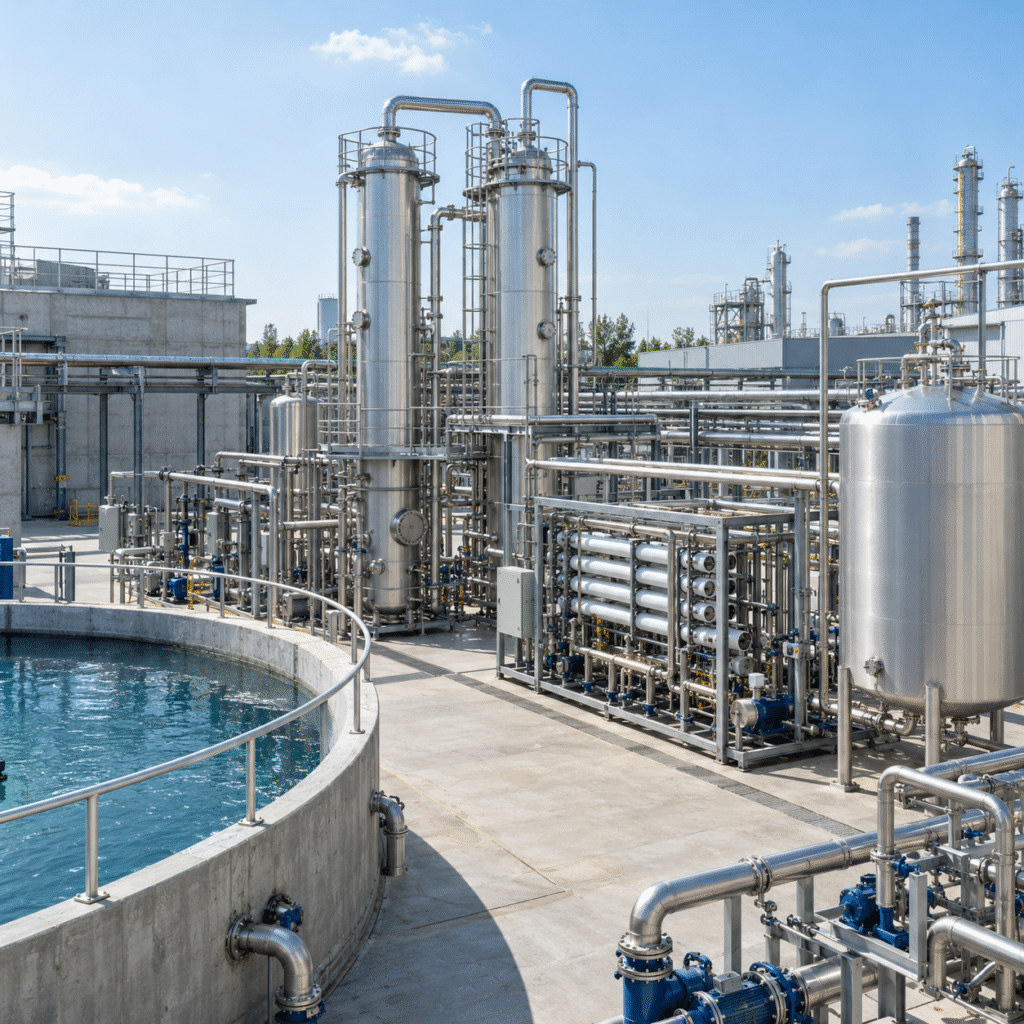 Industrial wastewater treatment and closed acetic acid recovery system with extraction columns and clean storage