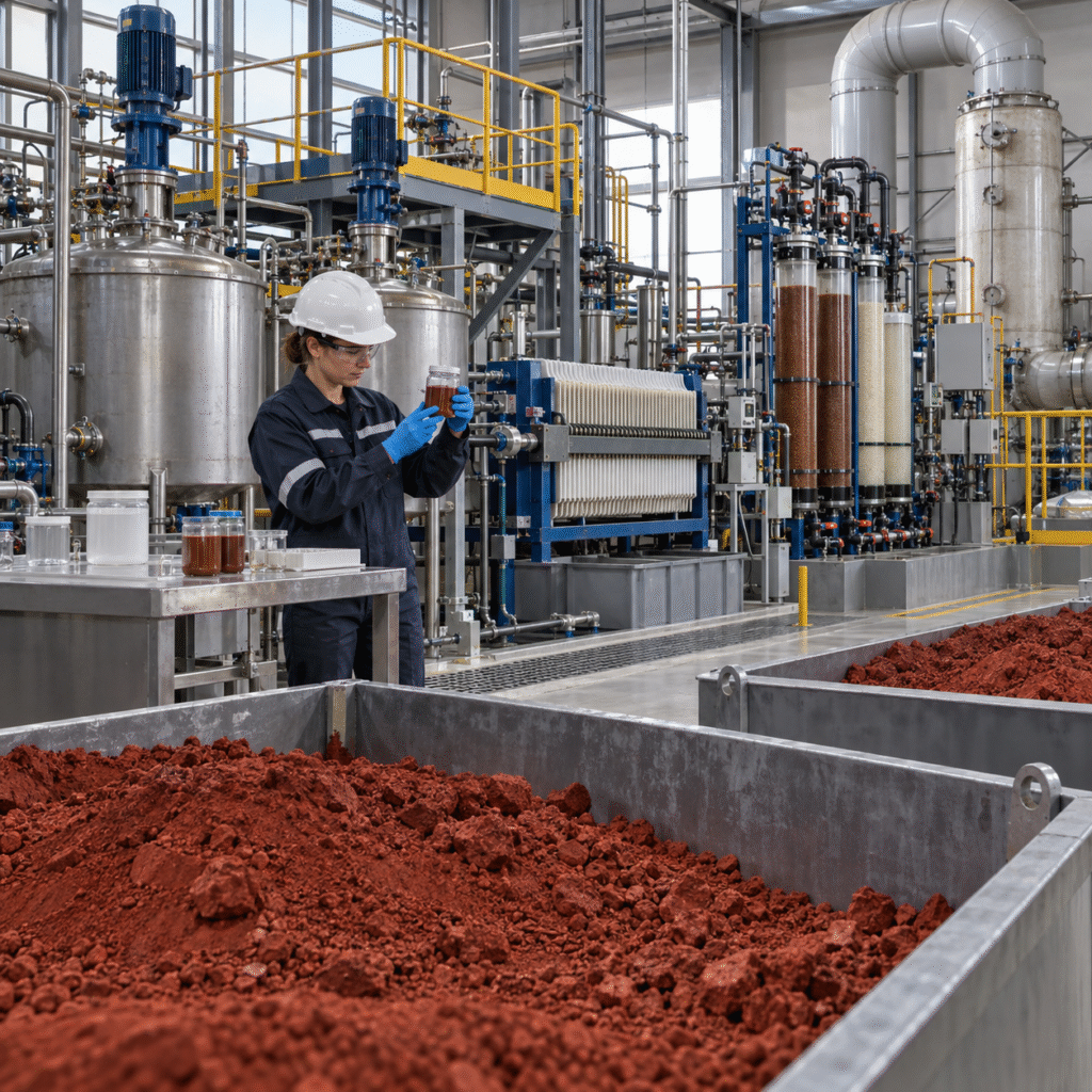 Bauxite residue scandium recovery pilot with hydrochloric acid reactors and ion exchange columns