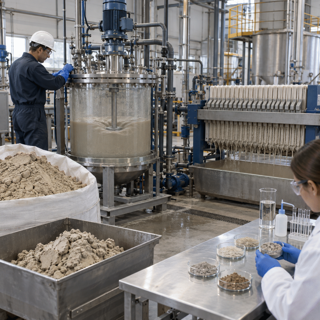 Bentonite activation and filtration line using controlled hydrochloric acid processing