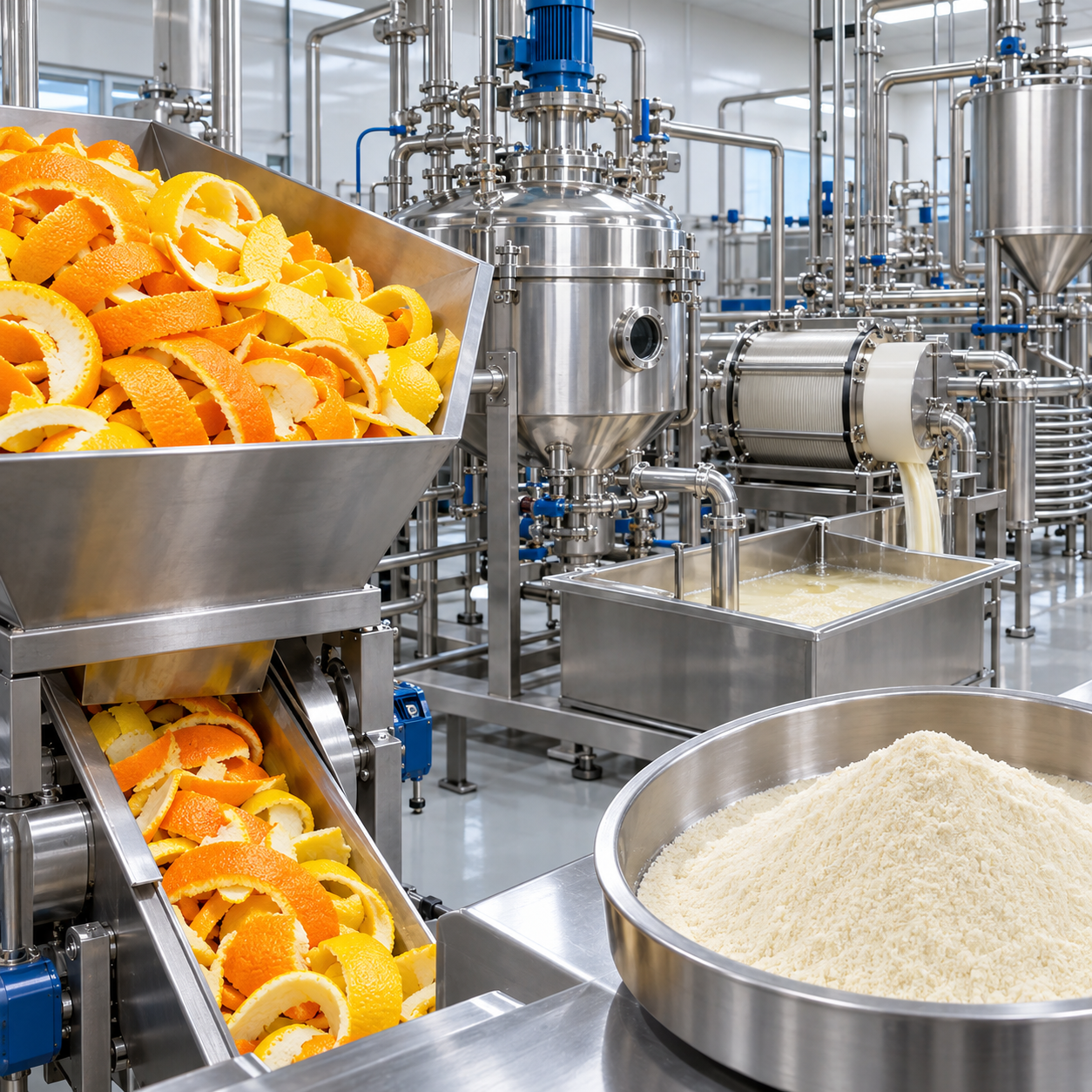 Sanitary pilot extracting pectin from citrus peel with controlled dilute hydrochloric acid
