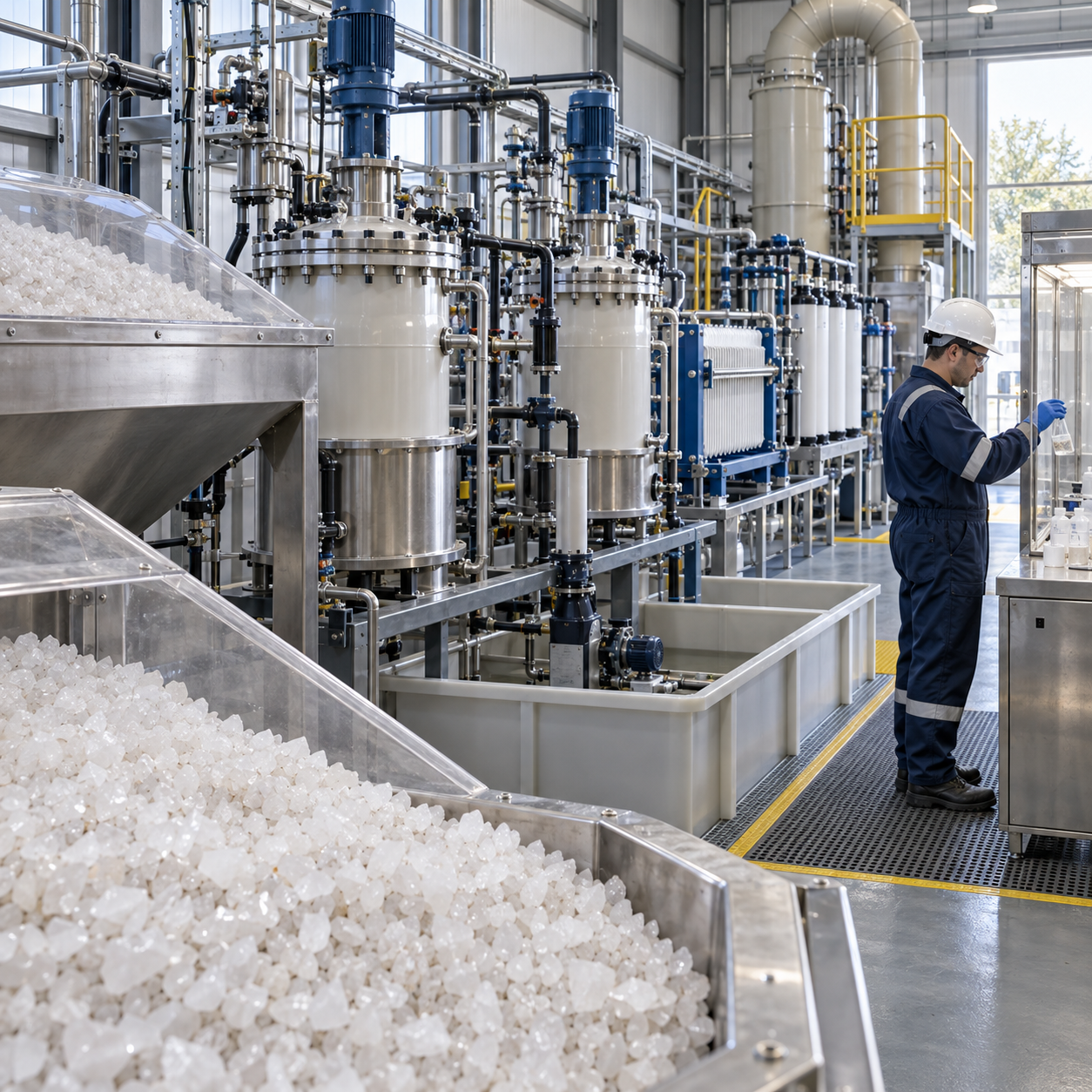 Closed high-purity quartz purification line with hydrochloric acid reactors and filtration