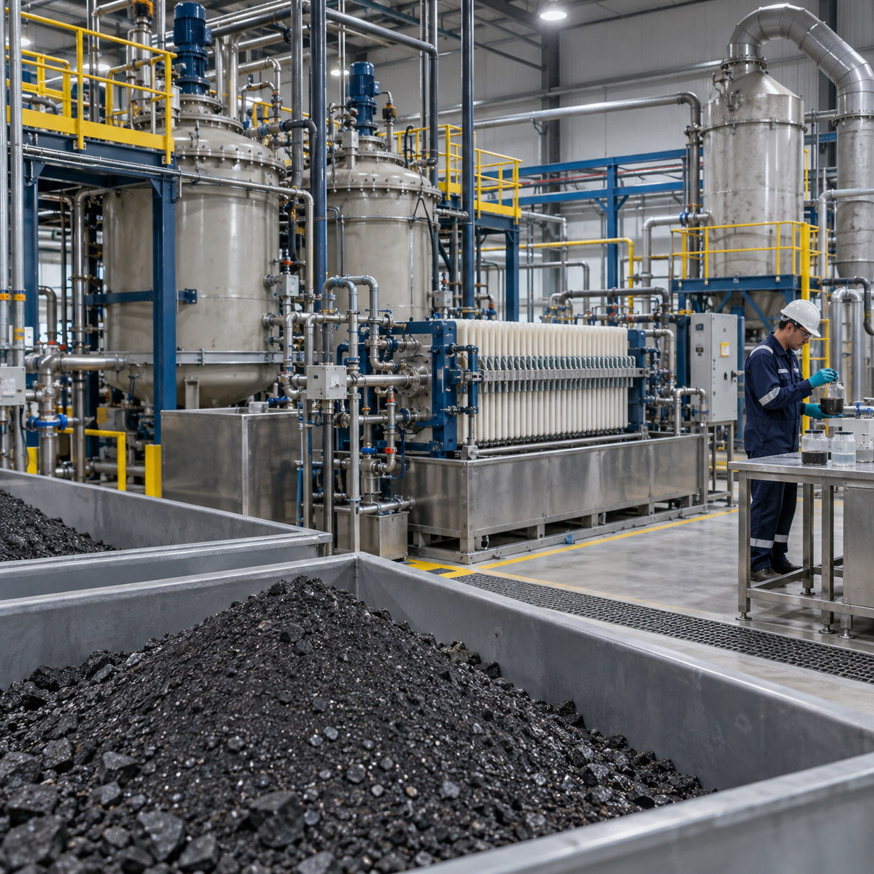 Closed ilmenite upgrading pilot with hydrochloric acid reactors filtration and washing