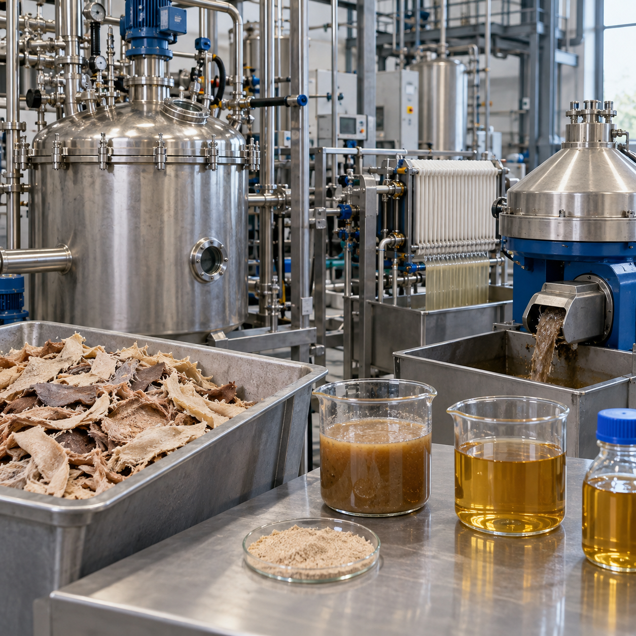 Protein hydrolysate pilot processing segregated leather by-product with hydrochloric acid